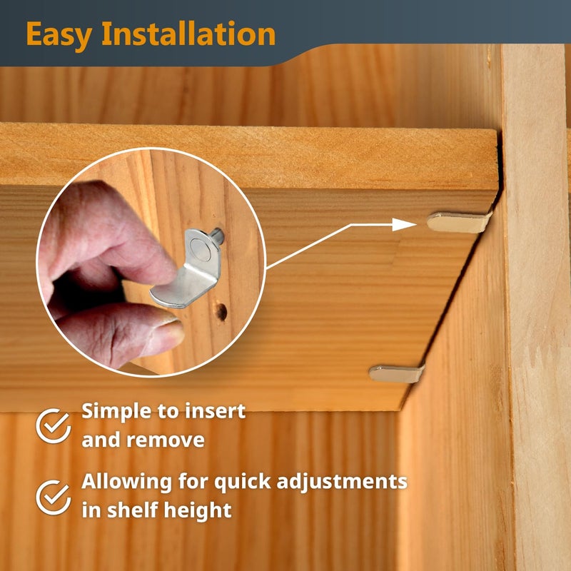 POWERTEC QP1302 5mm Shelf Pegs 50 pcs, L-Shaped Bracket Shelf Pins Support Pegs for Shelves, Kitchen Cabinet Shelf, Bookshelf, Closet and Furniture, Nickel Plated Shelf Holders Pegs - Image 3